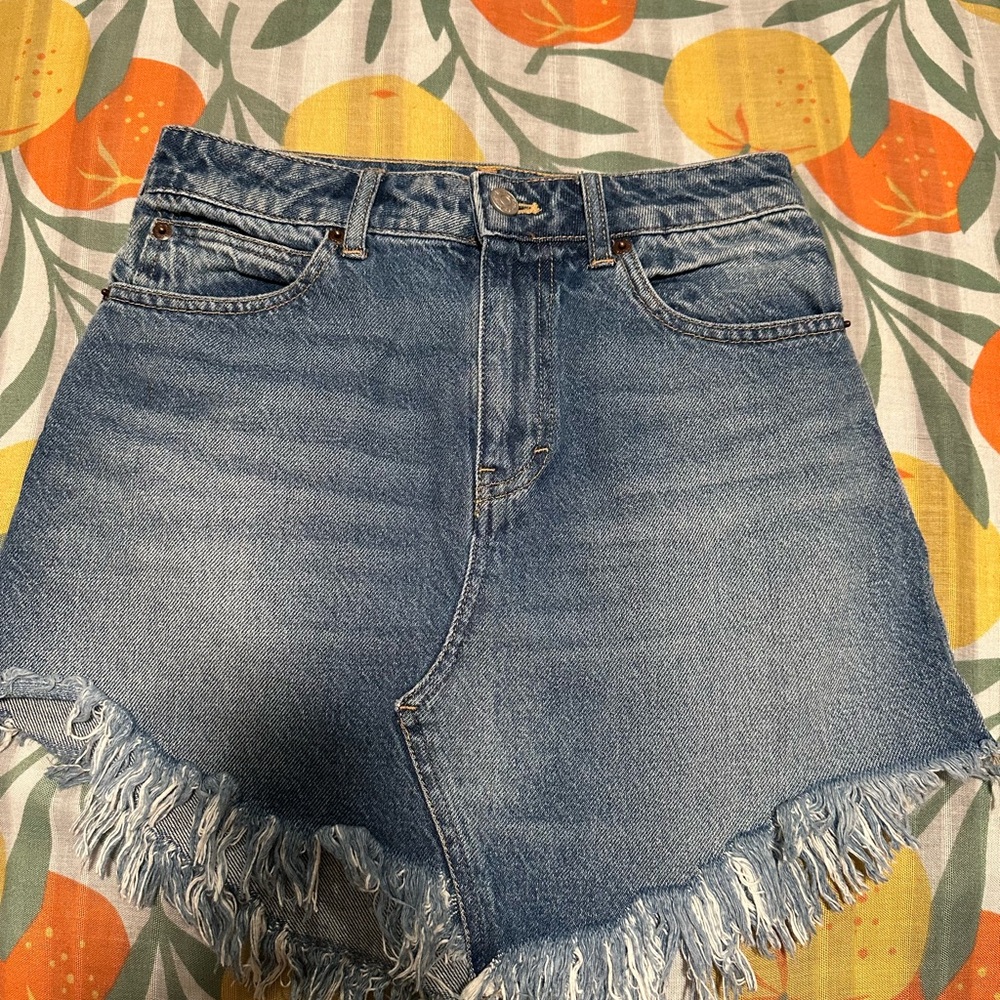 We The Free Blue Distressed Jean Skirt